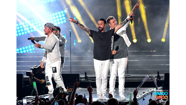 Nick Carter, Howie Dorough, AJ McLean, and Brian Littrell of music group Backstreet Boys perform onstage during the 2018 iHeartRadio Wango Tango by AT&T at Banc of California Stadium on June 2, 2018 in Los Angeles, California.