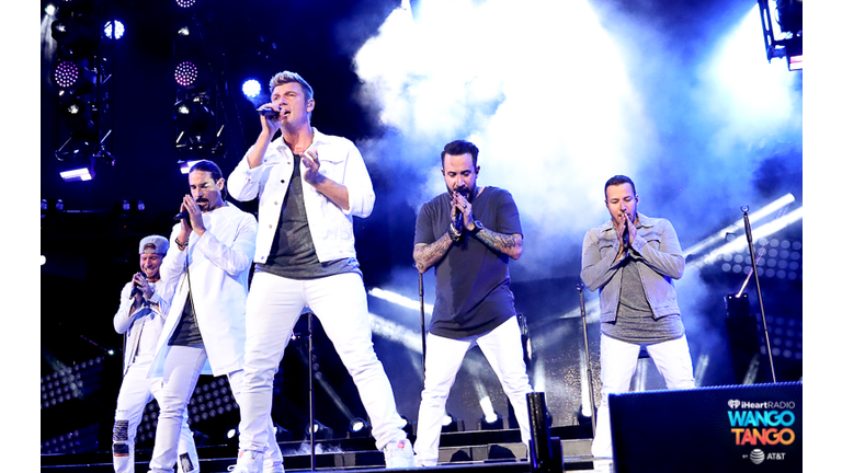 Nick Carter, Howie Dorough, AJ McLean, and Brian Littrell of music group Backstreet Boys perform onstage during the 2018 iHeartRadio Wango Tango by AT&T at Banc of California Stadium on June 2, 2018 in Los Angeles, California.