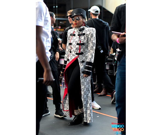 Janelle Monae is seen backstage at the 2018 iHeartRadio Wango Tango by AT&T at Banc of California Stadium on June 2, 2018 in Los Angeles, California. 