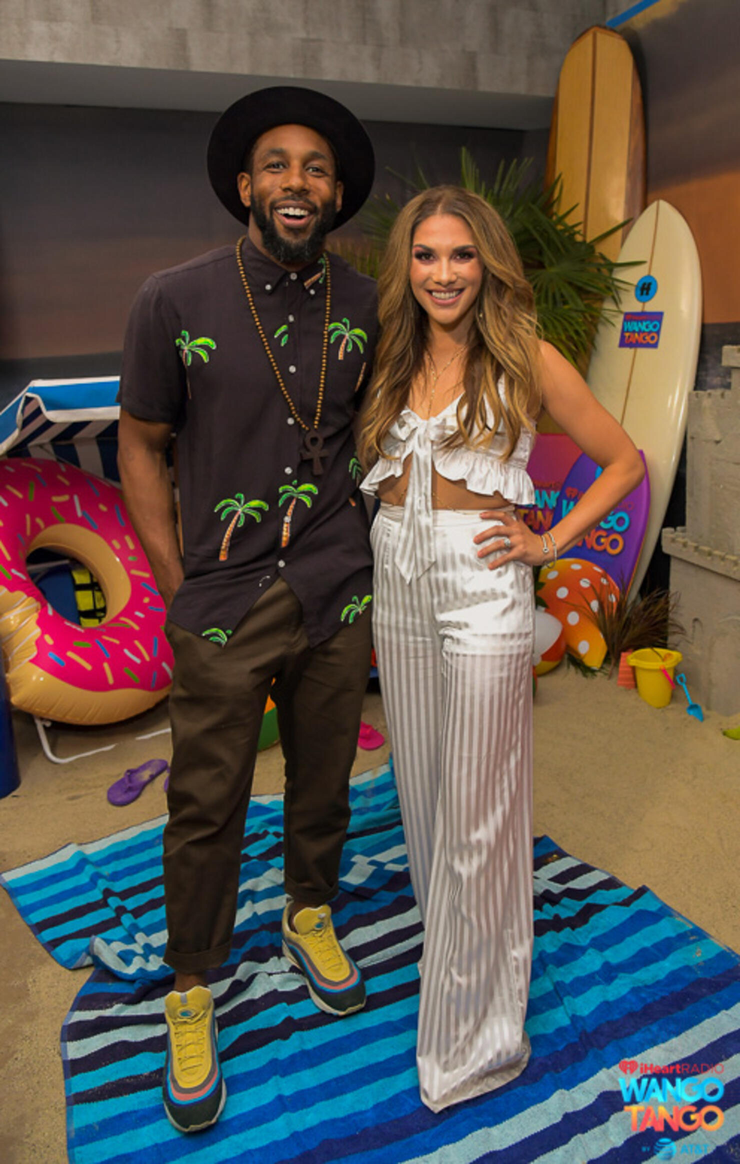 Stephen 'tWitch' Boss (L) and Allison Holker pose backstage at the 2018 iHeartRadio Wango Tango by AT&T at Banc of California Stadium on June 2, 2018 in Los Angeles, California. 