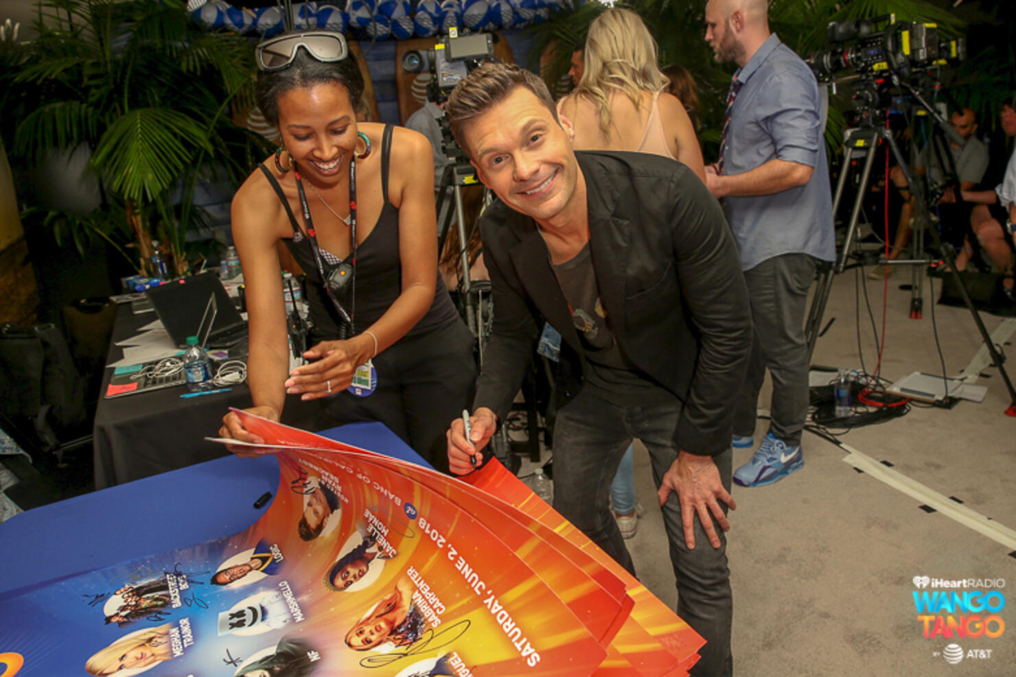  Ryan Seacrest backstage at the 2018 iHeartRadio Wango Tango by AT&T at Banc of California Stadium on June 2, 2018 in Los Angeles, California.