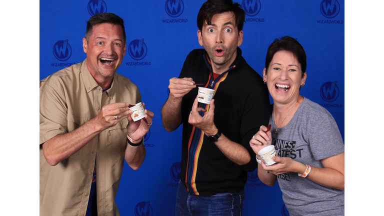 WHO host Jeff Angelo, Dr. Who star David Tennant, and Boo - Jeff's wife Tara at ComicCon in Des Moines