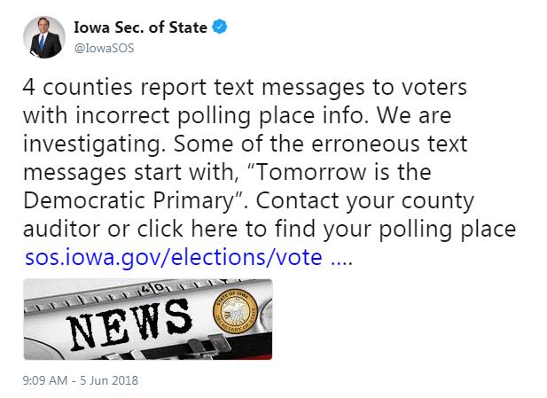 Iowa Primary UPDATE: Text messages with wrong info were campaign mistake - Thumbnail Image