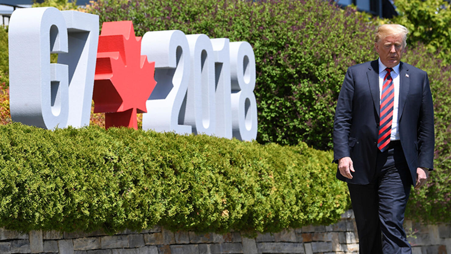 President Donald Trump arrives at the G-7 summit in Quebec, Canada