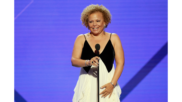 Debra Lee giving her acceptance speech at the 2018 BET Awards