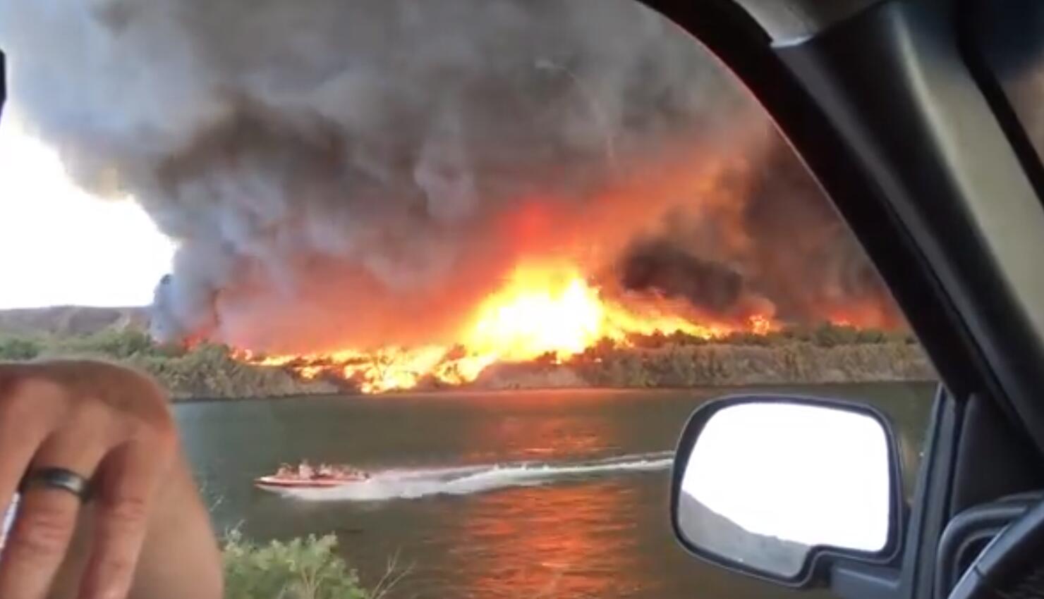 Firenado turns into waterspout