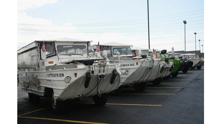 BRANSON, MO - JULY 20: The fleet of the World War II DUKW boats are seen at Ride the Ducks on July 20, 2018 in Branson, Missouri. Hundreds of mourners stopped by the location to pay their respects to the victims after a duck boat capsized in Table Rock Lake in a thunderstorm on Thursday.(Photo by Michael Thomas/Getty Images)