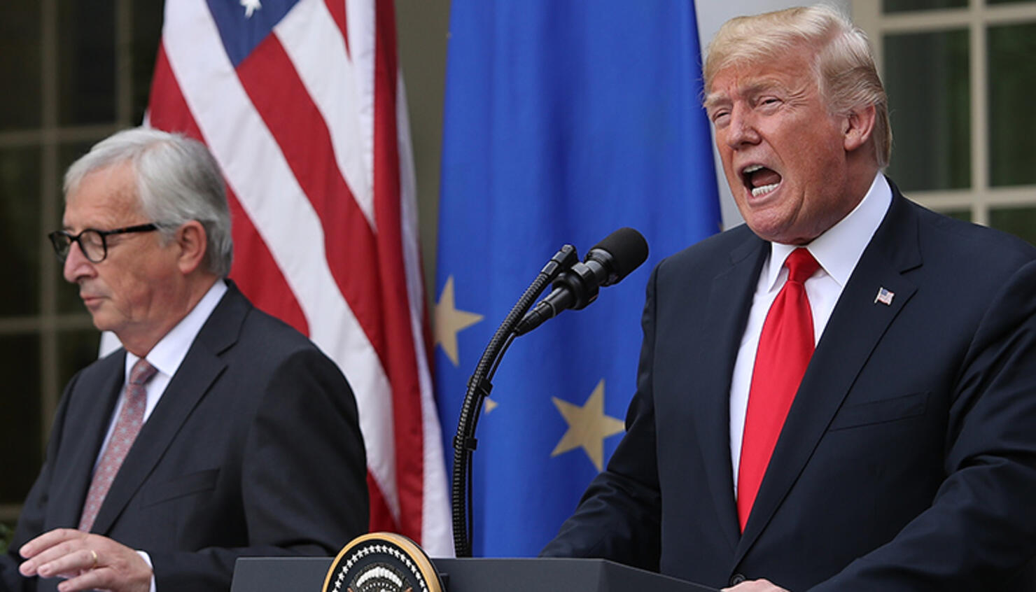 President Trump And European Commission President Jean-Claude Juncker Makes Statement In Rose Garden