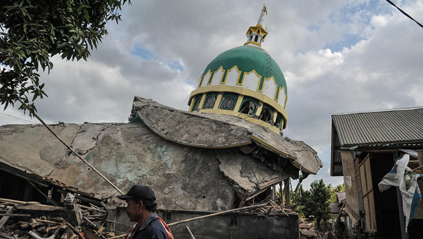 A Mosque damaged by an earthquake at Bayan in Lombok, Indonesia