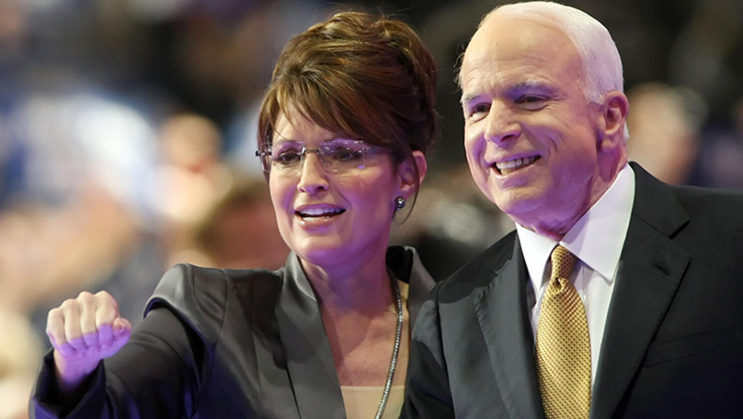Republican U.S presidential nominee U.S. Sen. John McCain (R-AZ) (R) stands with Republican U.S vice-presidential nominee Alaska Gov. Sarah Palin on day four of the Republican National Convention 