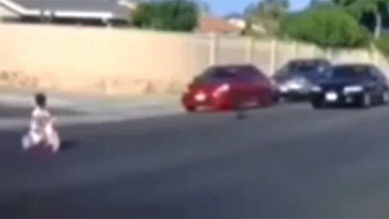 Toddler On A Tricycle Brings Traffic To A Stop On Busy California Road - Thumbnail Image