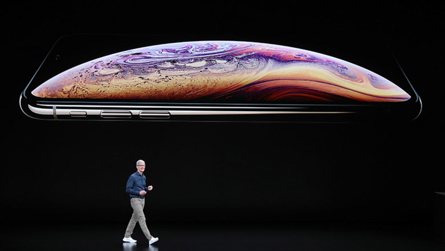 Tim Cook, chief executive officer of Apple, speaks during an Apple event at the Steve Jobs Theater at Apple Park