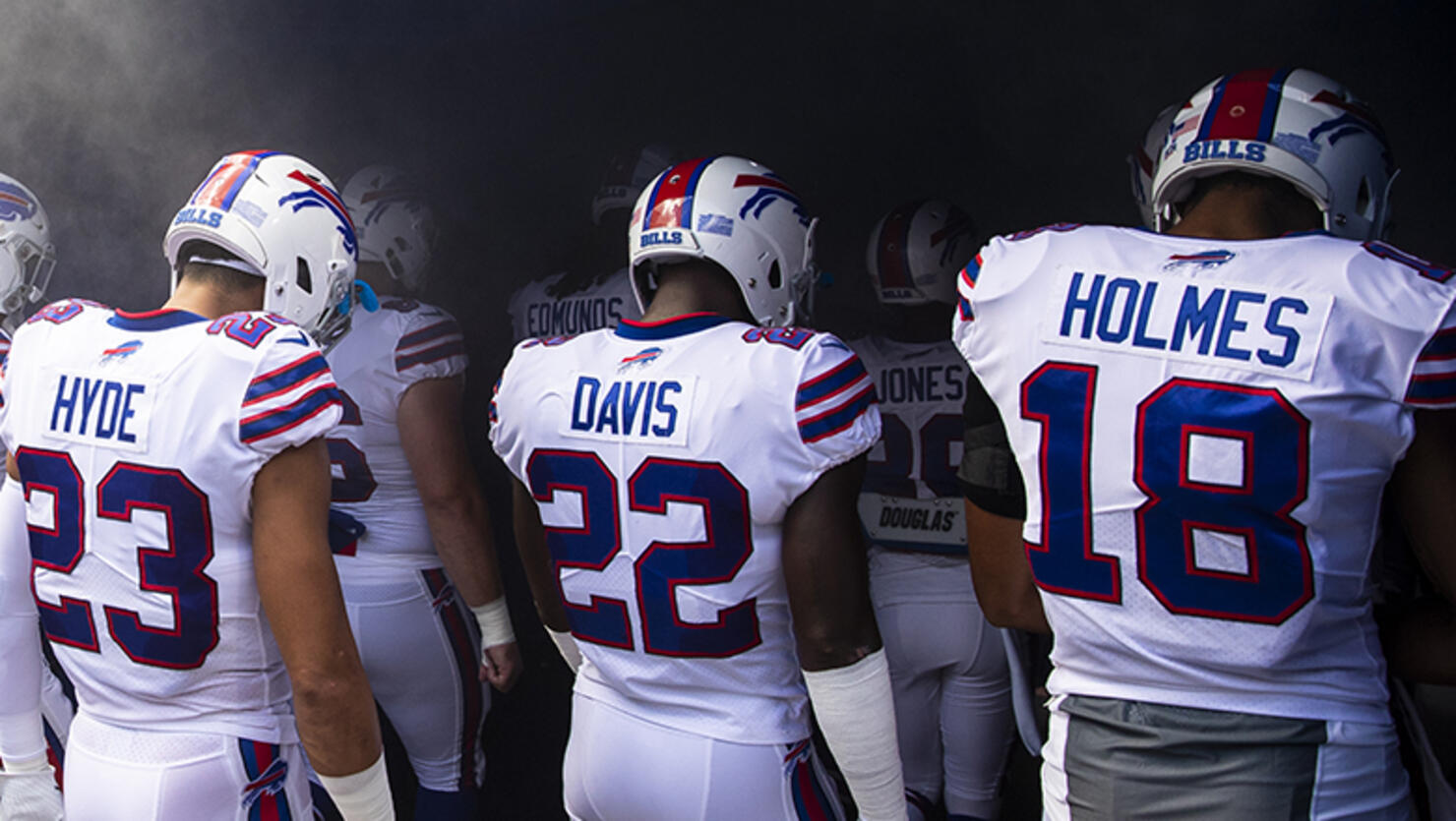Buffalo Bills players enter the stadium before the game against the Los Angeles Chargers