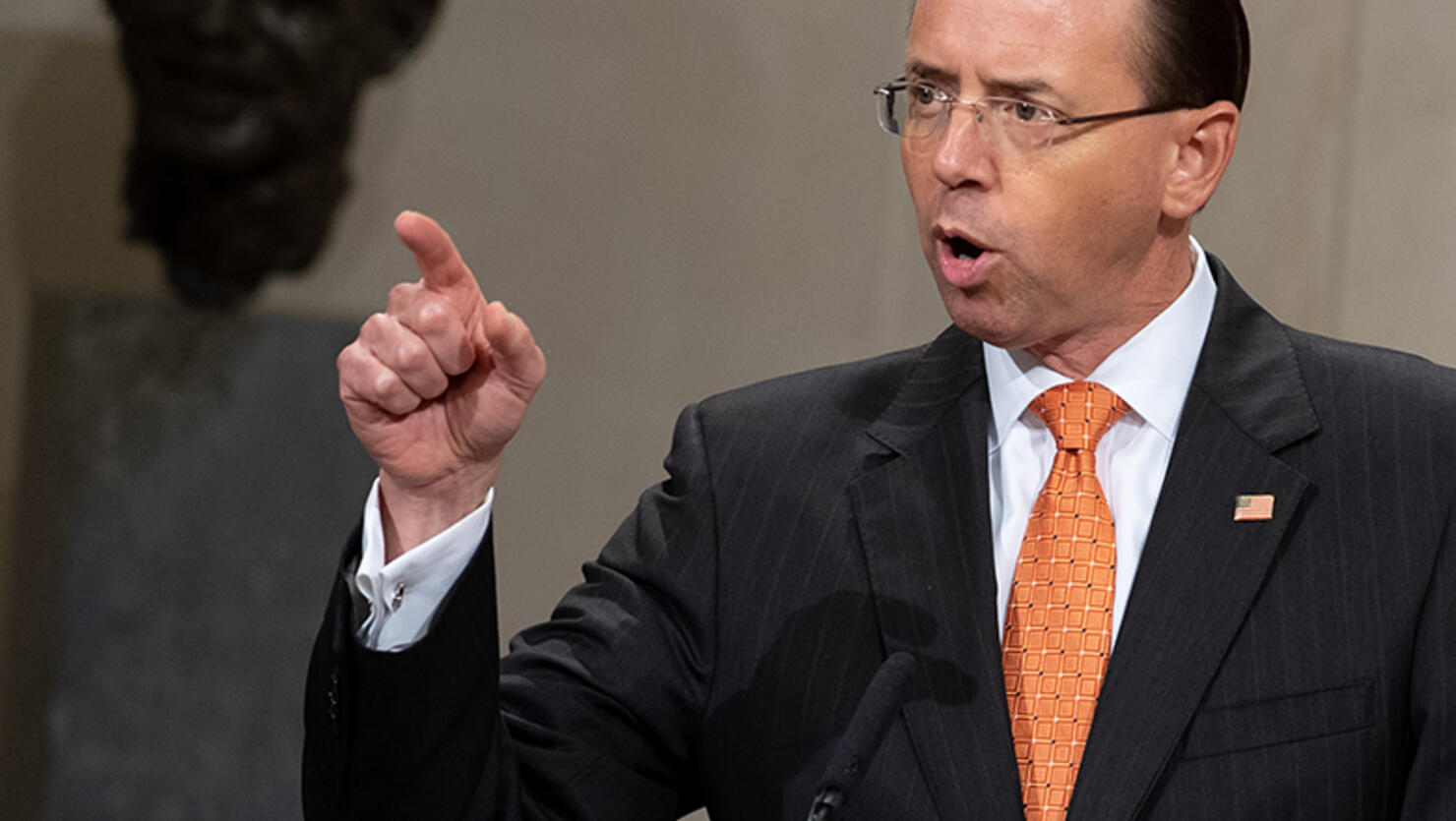 US Deputy Attorney General Rod Rosenstein speaks during the Second Annual Attorney General's Award for Distinguished Service in Policing at the Department of Justice in Washington, DC