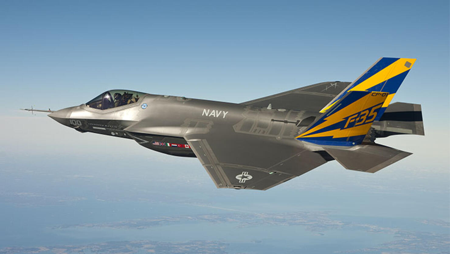 In this image released by the U.S. Navy courtesy of Lockheed Martin, the U.S. Navy variant of the F-35 Joint Strike Fighter, the F-35C, conducts a test flight