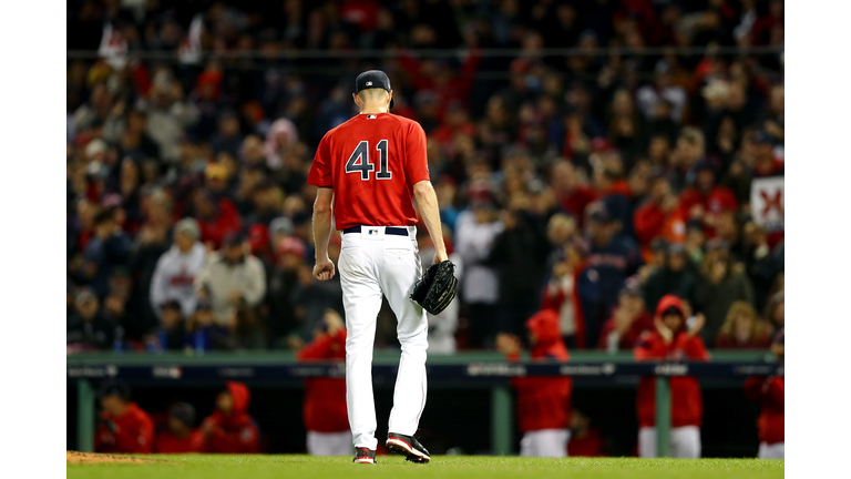 BOSTON, MA - OCTOBER 13: Chris Sale #41 of the Boston Red Sox walks off the field after the top of the fourth inning against the Houston Astros in Game One of the American League Championship Series at Fenway Park on October 13, 2018 in Boston, Massachusetts. (Photo by Tim Bradbury/Getty Images)