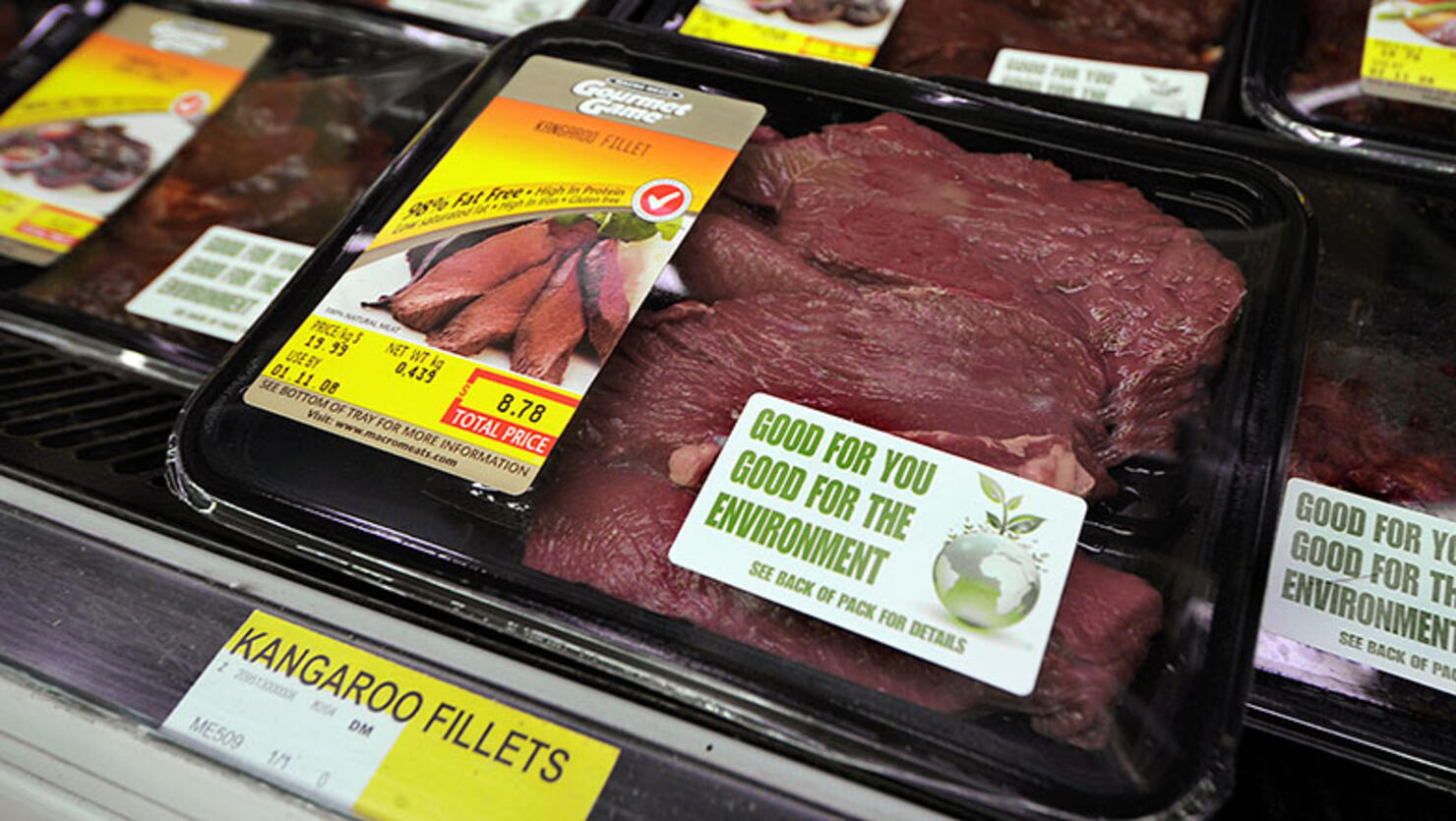 Packages of filleted kangaroo meat are for sale at a supermarket 