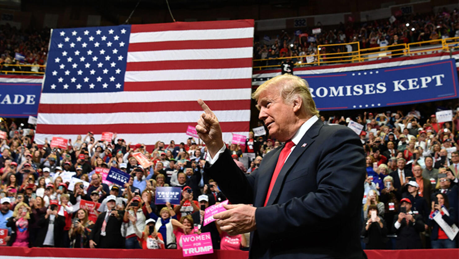 US President Donald Trump arrives for a 'Make America Great Again' campaign rally