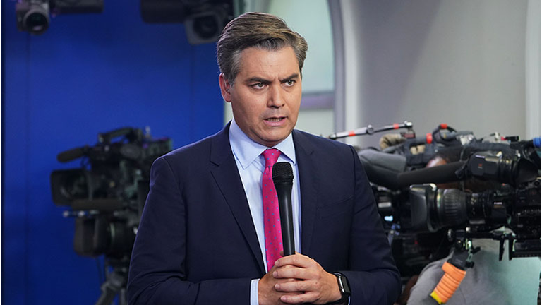 CNN chief White House correspondent Jim Acosta is seen before a briefing by White House Press Secretary Sarah Sanders in the Brady Briefing Room of the White House in Washington, DC 