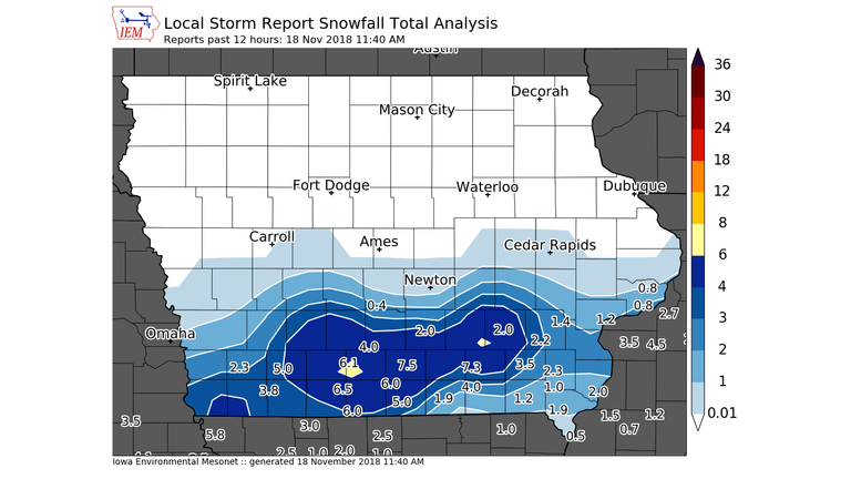 Iowa State University Mesonet Snow Reports