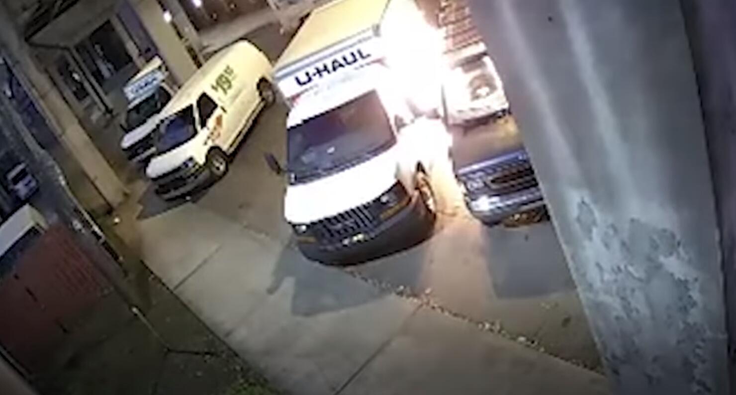 U haul van catches on fire after suspect tries stealing gas