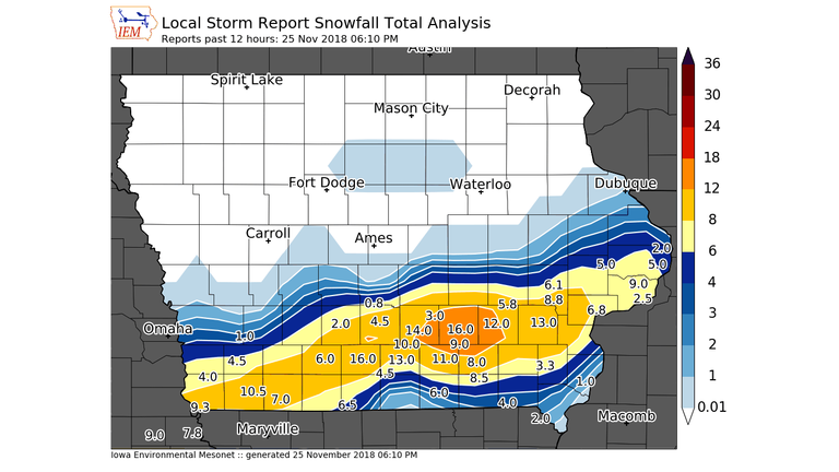 Iowa State University Mesonet Snowfall Totals