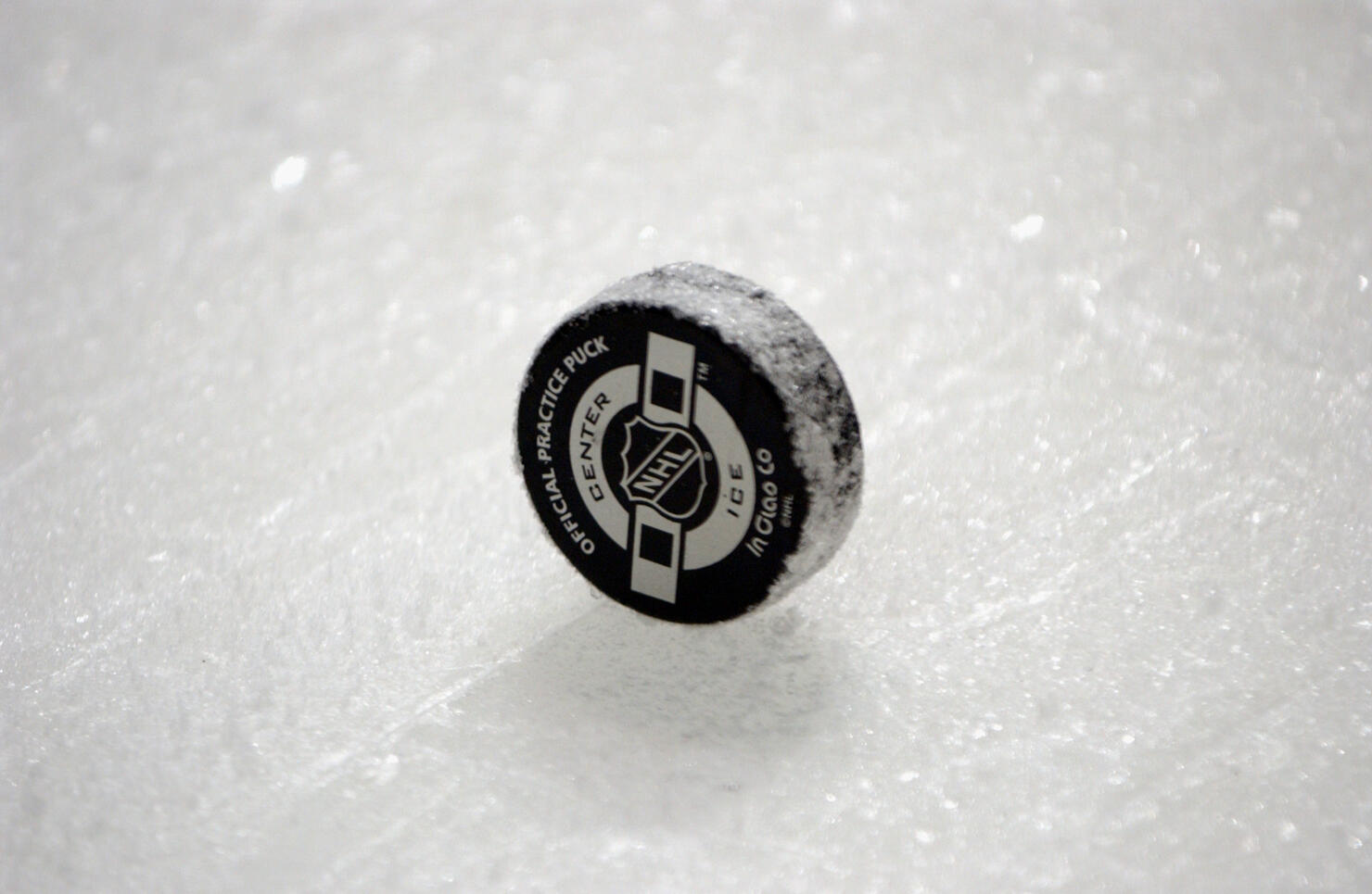 hockey pucks being given to staff at Oakland University