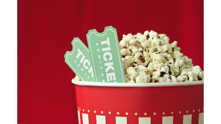 Movie tickets and popcorn
