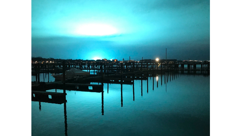 'electrical arc' turns night sky blue over New York City