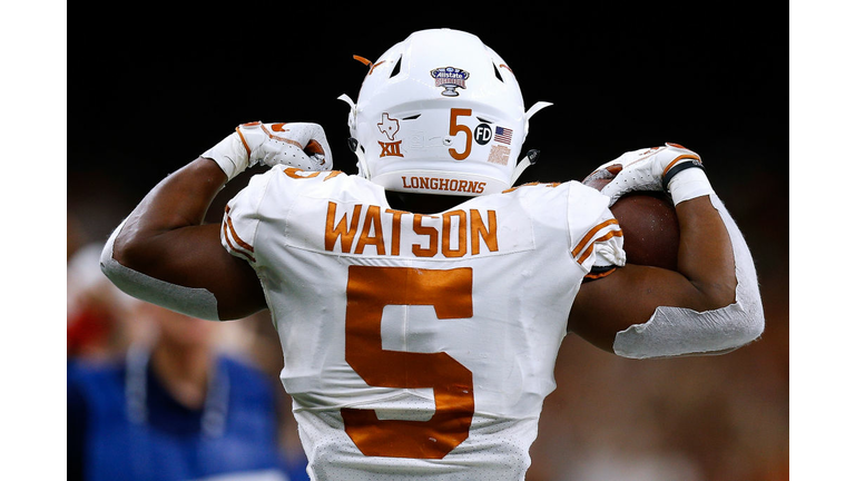 Tre Watson #5 of the Texas Longhorns reacts during the first half of the Allstate Sugar Bowl