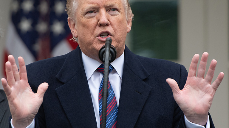 US President Donald Trump speaks during a press conference in the Rose Garden of the White House following a meeting with Congressional leaders on the government shutdown