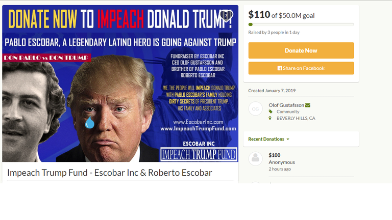brother of Pablo Escobar starts GoFundMe to try and impeach trump