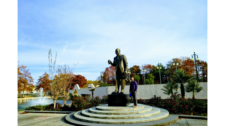 Matt in Louis Armstrong Park (with Louis)