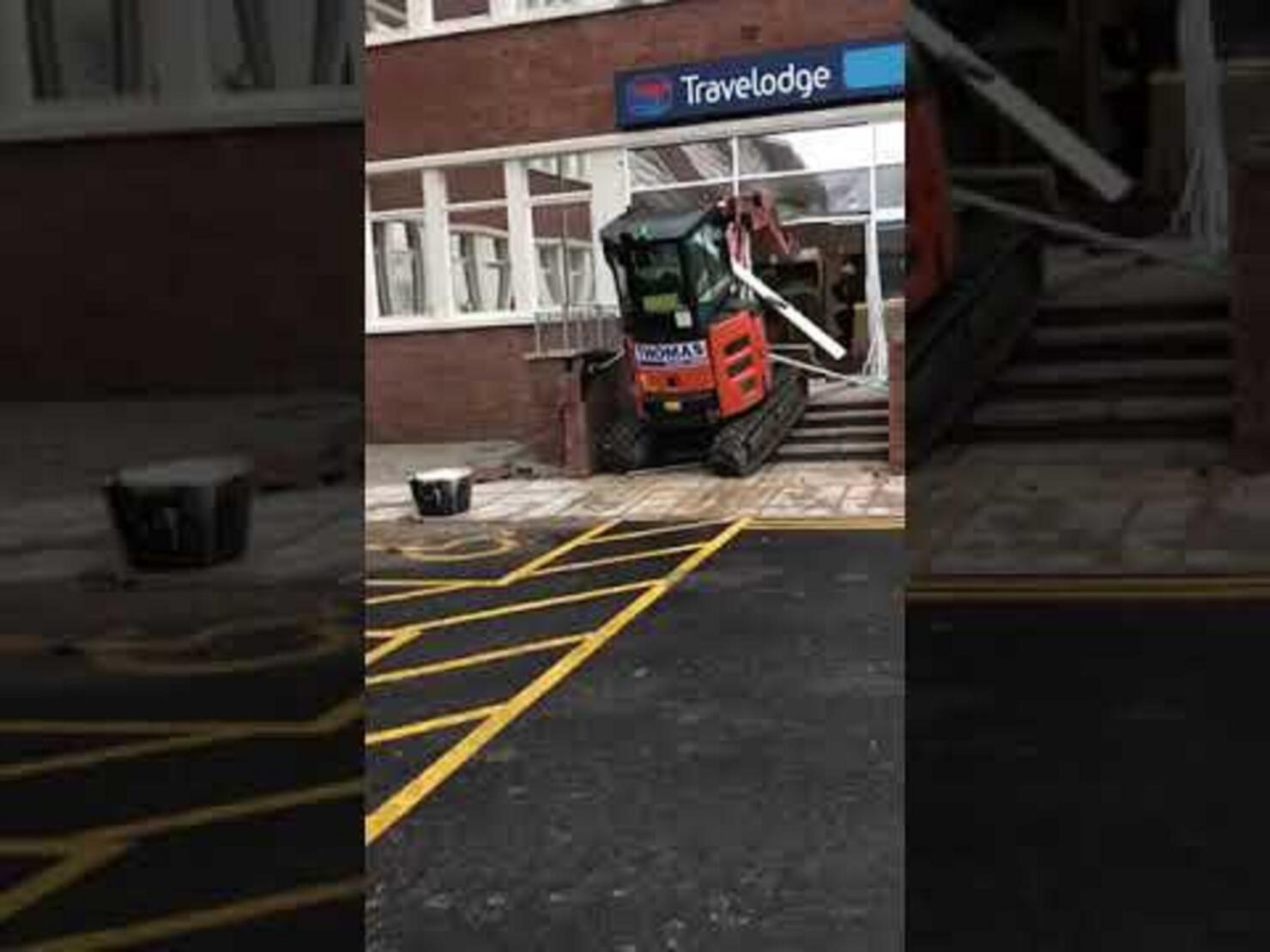 Hunt for digger driver who ploughed 2.5-ton machine into Travelodge in 'row over £600 unpaid bill' then fled - as GoFundMe page to fund 'legend' labourer's legal bill hits £765