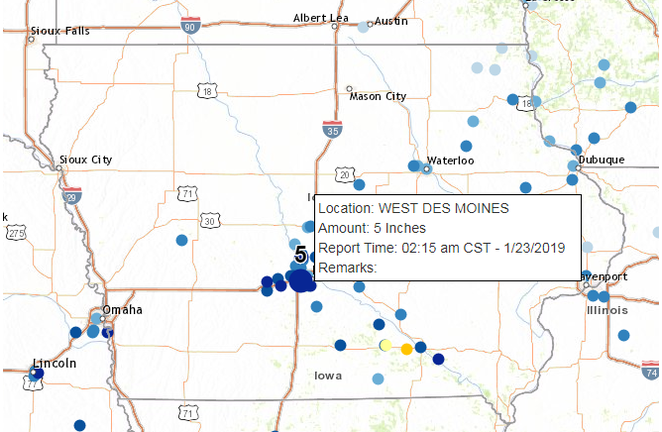 National Weather Service interactive snow totals MAP