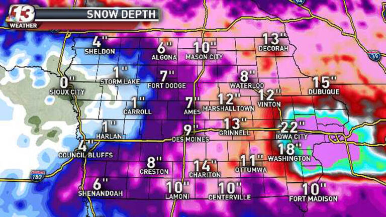 Snow pack map from Ed Wilson WHO-TV Channel 13