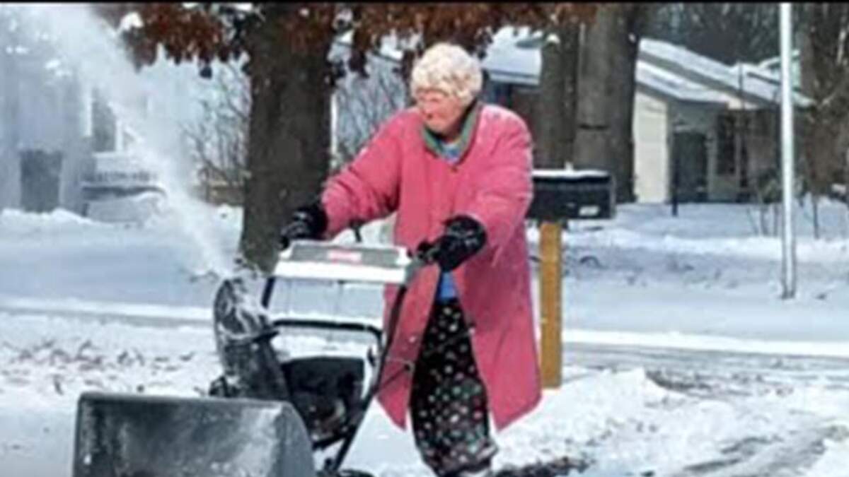 82-Year-Old Lady Takes The Internet By Storm For Snow-Blowing Her Driveway  | iHeart