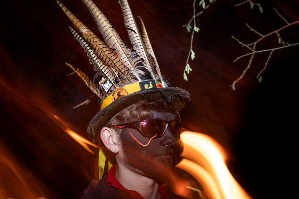 artley Wintney Wassail Is Celebrated In Oxfordshire HARTLEY WINTNEY, ENGLAND - JANUARY 04: The Hook Eagle Morris Men lead villagers to an orchard to 'Wassail' on January 4, 2019 in Hartley Wintney, England. In this ancient ritual, villagers and Morris Men process to an Orchard, where 'evil spirits' are driven out and good spirits are encouraged by 'Wassailing' or singing to the trees in the hope it will encourage a bountiful apple crop for the following year. In recent years, Morris Men and other English folk-dancing troupes who blacken their faces have been the target of growing criticism, due to the practice's connotations of blackface minstrelsy, a style of entertainment that mocked people of African descent. In 2016, Morris dancers were banned from the Shrewsbury Folk Festival in England's West Midlands over similar complaints, although the dancers deny that their blackface tradition has any racial connotations. (Photo by Dan Kitwood/Getty Images)