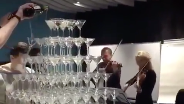 Giant Champagne Glass Pyramid Crashes, Ruins Fancy Event - Thumbnail Image