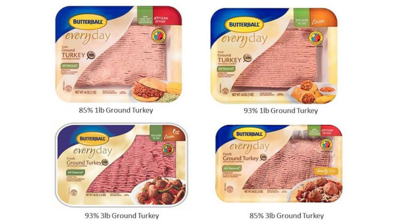 Butterball ground turkey products involved in a voluntary recall are pictured in an image released by the company