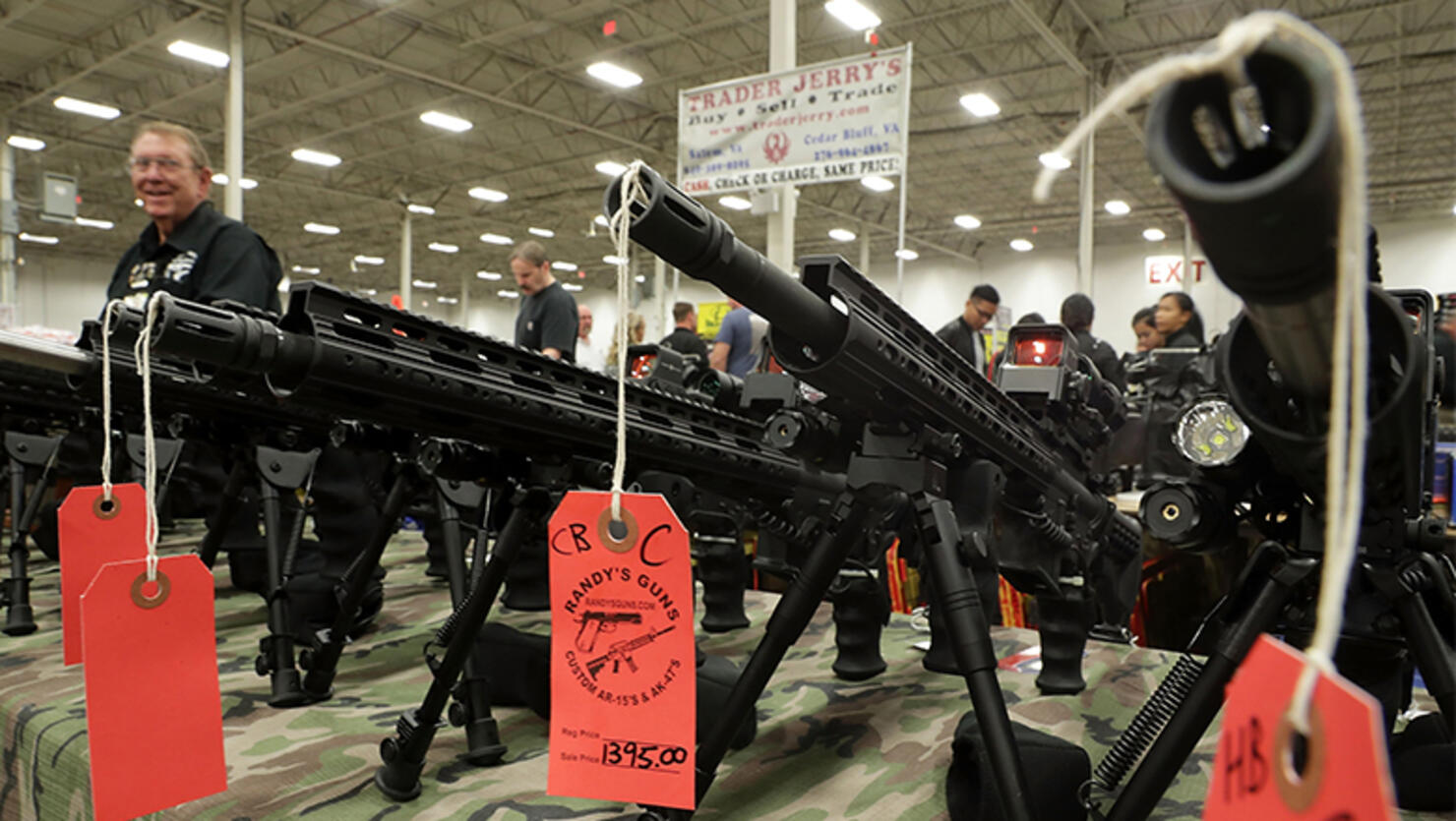 AR-15 rifles are on display during the Nation's Gun Show