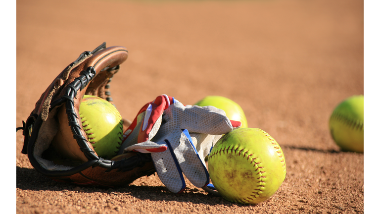 Softball Baseball balls and batters glove