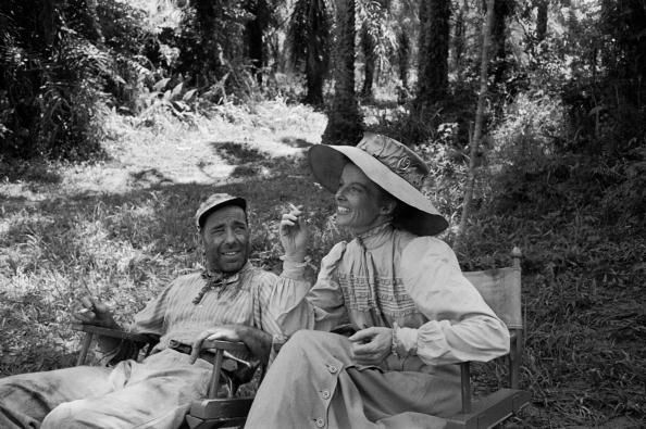 Bogey and Katherine Hepburn on set of "African Queen."