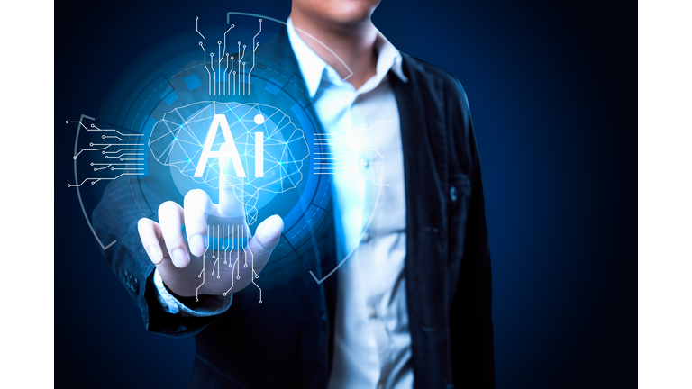 AI(Artificial Intelligence) concept, Business man working with virtual display