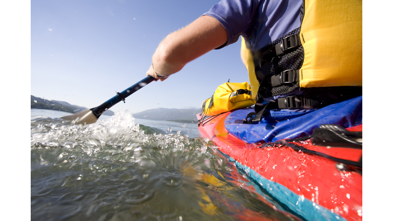 A close-up view of a kayaker.