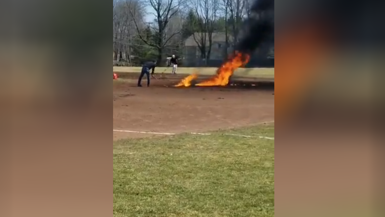Baseball field on fire