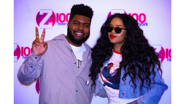 H.E.R. meeting Khalid in the Z100 studio