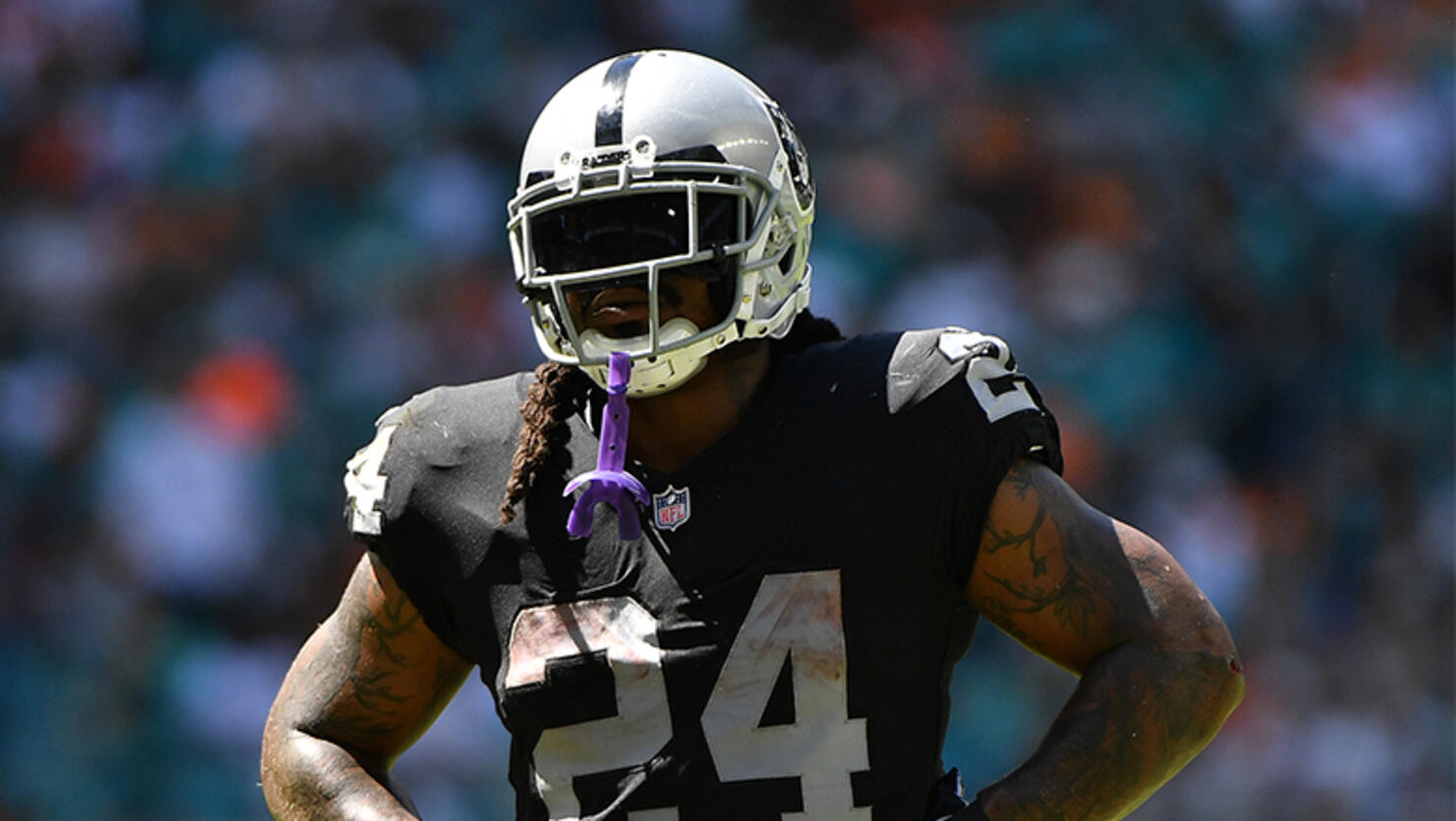 Marshawn Lynch #24 of the Oakland Raiders during the game against the Miami Dolphins at Hard Rock Stadium
