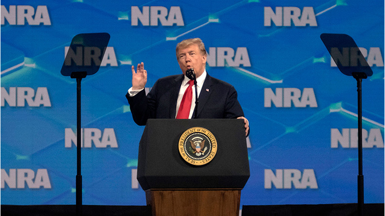 US President Donald Trump speaks during the National Rifle Association Annual Meeting