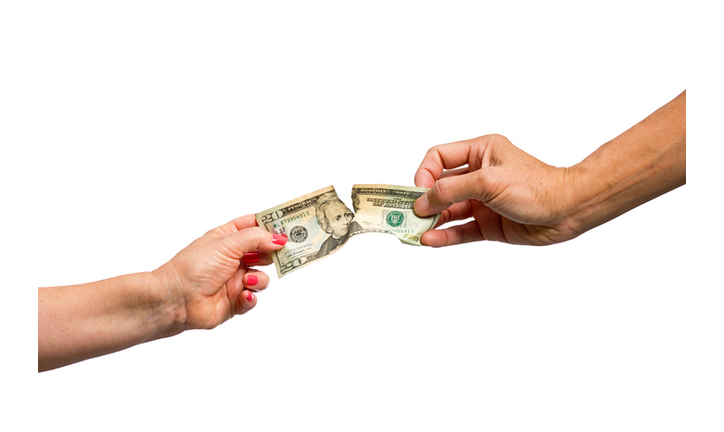 Separation Divorce Man and Woman Fighting Over Money White Background